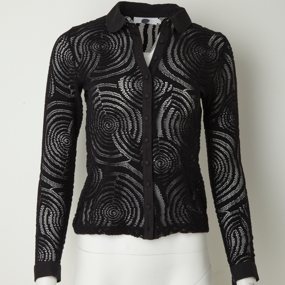 Anne Fontaine Black Lace Button Down Brand New